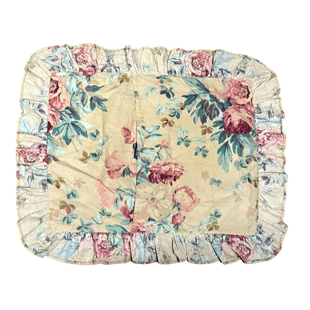 (2) RALPH LAUREN Elsa Grasslands VTG Ruffled Cottage Pillow Shams Yellow Floral - Picture 5 of 9